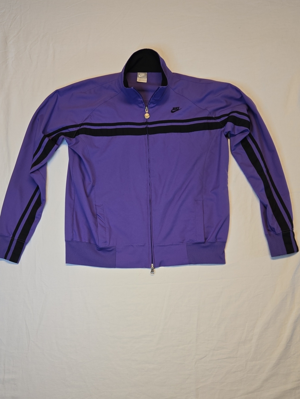 Nike Purple Full Zip Lightweight Track Jacket with Black Stripes Vintage Y2K